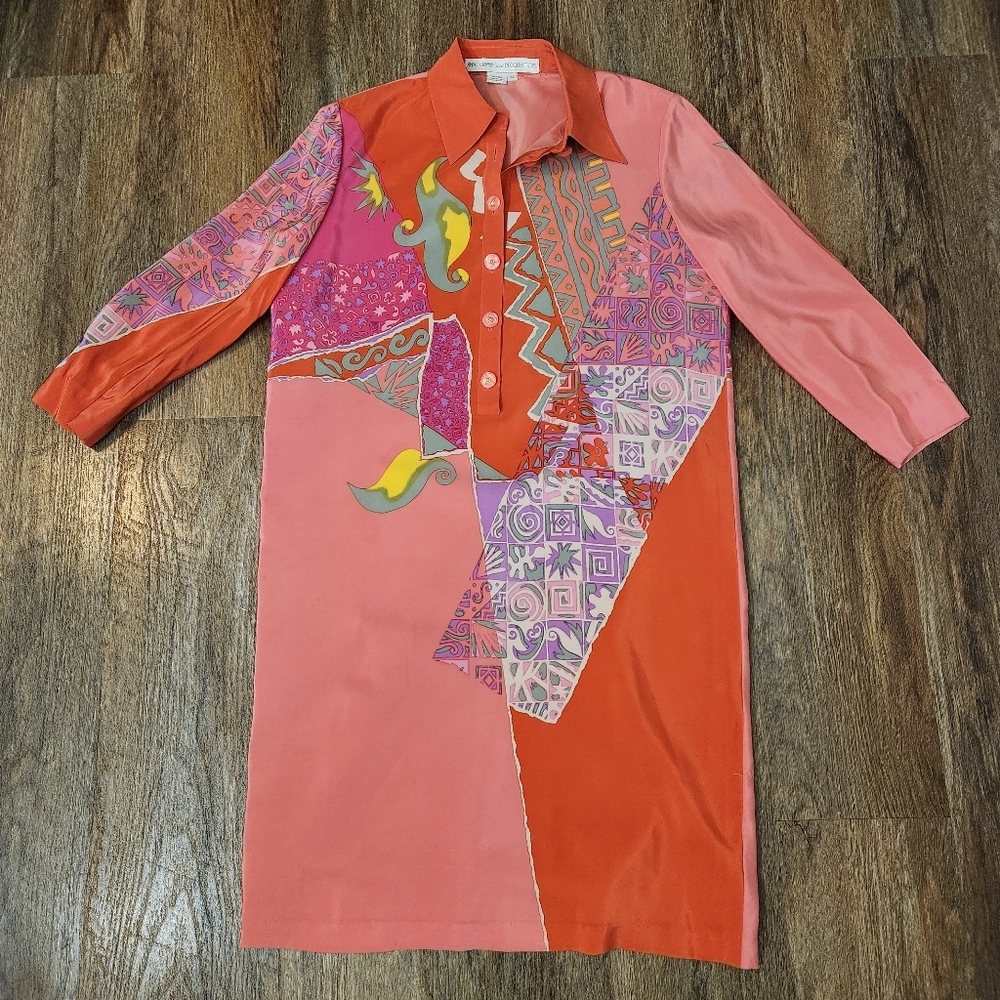 VTG Anne Crimmins for UMI Collections Silk Abstract Geometric Shift Dress 12 - Picture 5 of 11